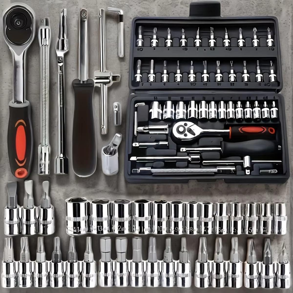 46-piece 1/4 Socket Set - Carbon Steel Torque Wrench Socket Set With Ratchets, T-handle