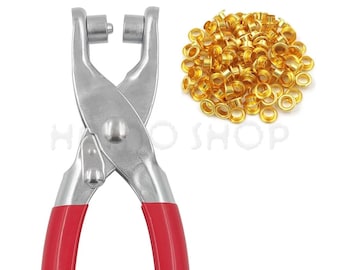 Ringtangenset: perforatorset met 100 metalen oogjes