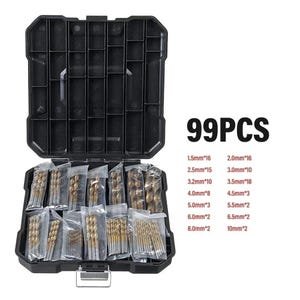 99-Piece HSS Titanium Twist Drill Bit Set: Metal, Wood, Plastic Drilling