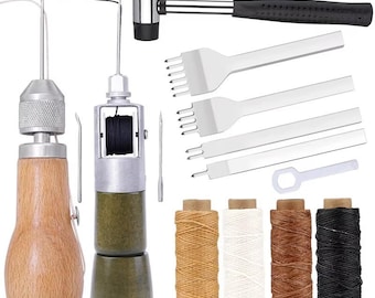 Leather Hand Sewing Machine Kit – Waxed Thread, Stitching Punch