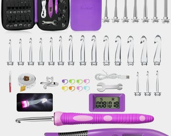 Juego de agujas de crochet LED ergonómicas con contador de puntadas: Kit de tejido DIY