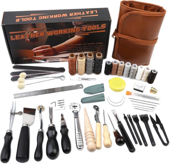Leather Craft Tool Set: Hand Sewing, Stitching, Carving & Repair