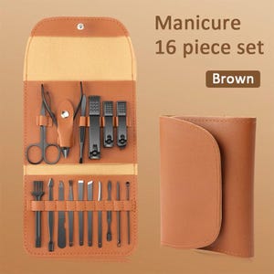 Stainless Steel Manicure and  Pedicure Set 16Pcs Nail Clippers Grooming Kit with Case for Travel & Home Care