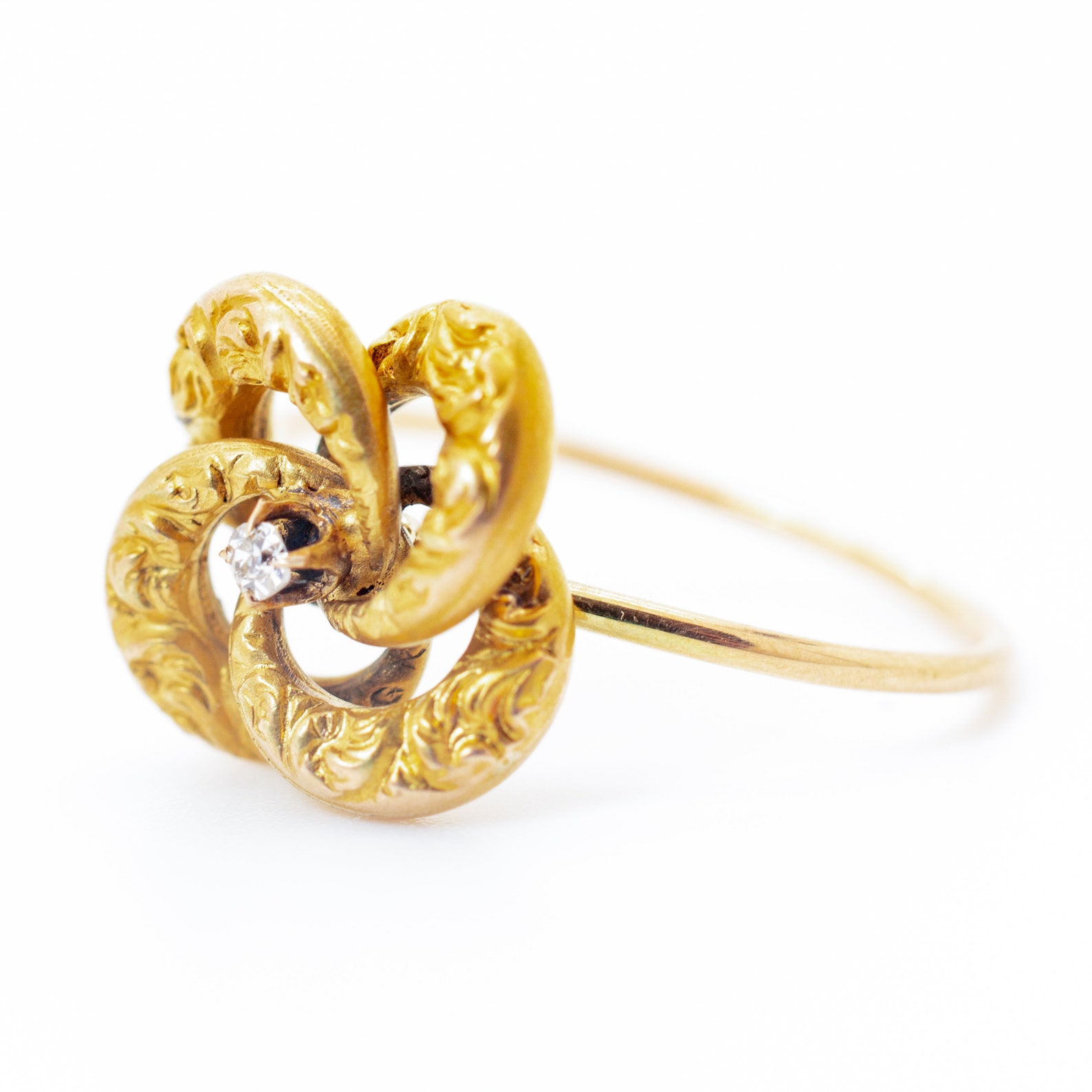 14K Gold and Diamond Antique Victorian Love Knot Ring. Fine