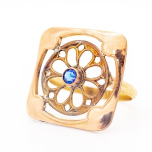 Art Deco 14K Rose Gold and Yellow Gold Blue Sapphire Ring Size US 6 3/4