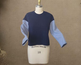 Minimal Wool Jumper | Upcycled 100% Cashmere Sweater | Reworked Navy & Light Blue Knit Jumper | Sustainable Fashion /Fits Small to Medium