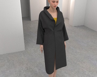 Oversized Unisex Coat Pattern – Raw Edge Wrap Jacket – Minimalist Kimono Style – Printable Sewing PDF – No Lining Needed