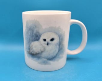 Snowy Owl Mug Winter Woodland Gift | Watercolour Owl Cup | Wildlife Coffee Mug | Nature Lover Gift | Ceramic or Bone China