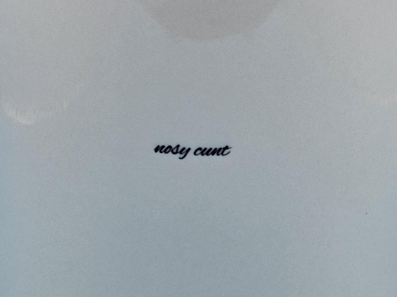 Puede incluir: Superficie azul claro con las palabras "nosy cunt" en negro, con una fuente cursiva. El texto est&aacute; centrado y el fondo es de color azul claro uniforme.