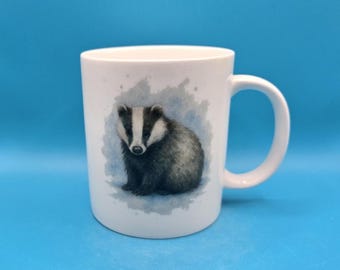 Badger Mug Woodland Winter Gift | Cute Watercolour Badger Cup | Wildlife Mug | Nature Lover Gift | Ceramic or Bone China Coffee Mug