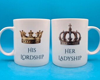 His Lordship & Her Ladyship Mug Set - Royal Gift Coffee Cup | Funny Couple Mugs | King Queen Tea Mug | Wedding Gift | Anniversary Present UK