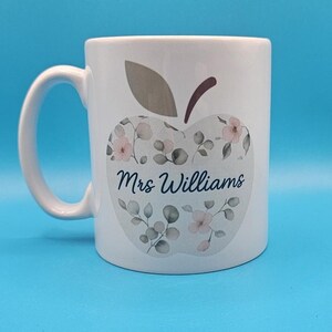 Personalised Teacher Mug with Floral Apple Design | Custom Name Gift for Teachers, End of Term & Christmas