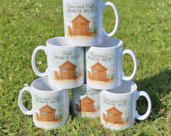 Personalised Beach Hut Mug – Coastal Coffee Cup with Name – Seaside Gift, Holiday Home Present, Coastal Decor, Summer Housewarming