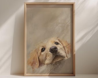 Golden Retriever Welpe Kunstdruck im Gouache-Stil (Digitaler Download)