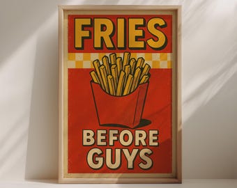 Pommes vor Jungs Diner Print: Lustige Retro Küche Wandkunst (Digitaler Download)