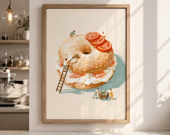 Retro Kitchen Wall Art – Bagel Breakfast Print