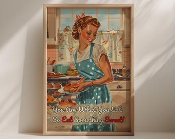 Lámina de cocina de los años 50: Póster retro de ama de casa repostera (descarga digital en formato PNG)