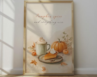Pumpkin Spice Poster - Gemütlicher Herbst-Latte und Kuchen in Aquarell