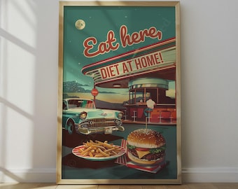 Retro Diner Poster: 1950er Jahre Americana Kitchen Art – Eat Hier