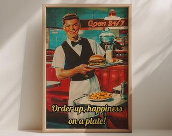 Retro Diner Poster: 1950s Kitchen Art (Digital Download PNG File)