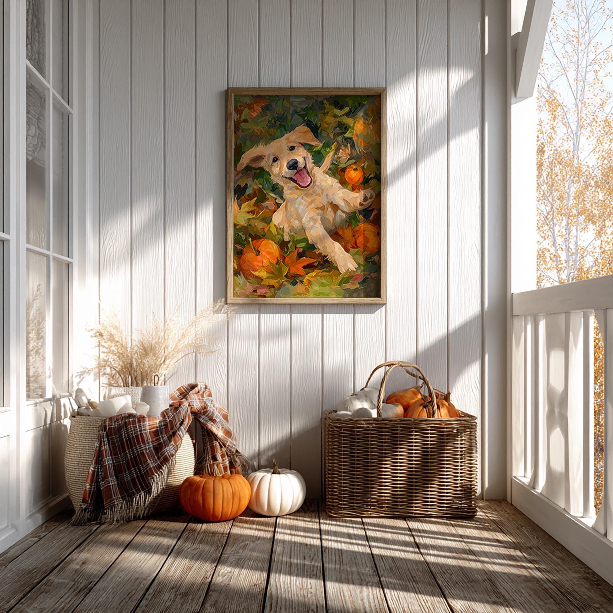 Golden Retriever Puppy Fall Art Print: Cozy Autumn Dog Wall Decor - Etsy