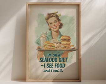 Retro Küchen Druck - Lustiges Essen Zitat, 1950er Jahre Diner Art (Digitaler Download)