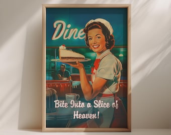 Witziges Retro Kellnerin Poster: 1950er Jahre Diner Küche Wandkunst (Digitaler Download)