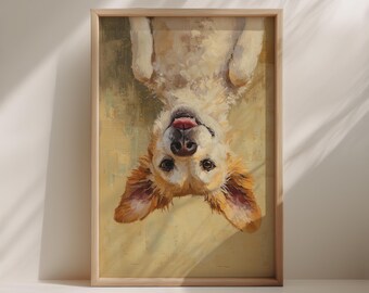 Lustige Golden Retriever Kunst - glücklicher Hund Wanddruck, Warmes Ölgemälde Stil Digitaler Download