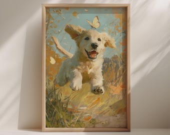 Golden Retriever Welpe Hund Illustration - Warmer Herbsthund (Digitaler Download)