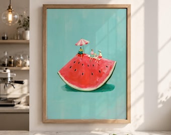 Retro Küchen Wand Kunst - Wassermelone Picknick Poster