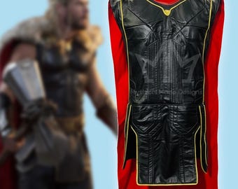 Thor 4 Love and Thunder Thor Cosplay Leather Vest with Faux Fur Canvas Long Cloak