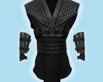 Noob Saibot schwarzes Ninja Kostüm | Corsage aus Leder und Leder