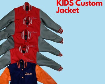 Custom Kids Letterman Jacket | Wool Body, Leather Sleeves, Chenille Patches