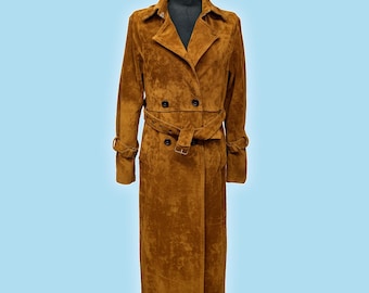 Brown Suede Leather Trench Coat Women | Vintage Italian Sheepskin 90s Jacket
