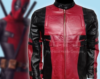 Ryan Wade Deadpool Jacke aus rotem und schwarzem Echtleder, DP Motorradjacke