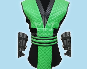 Green Ninja Leather Armor set Costume, Handmade quilted protective vest with Arm bracers, Warrior Suit, Assassin Outfit, Halloween costume