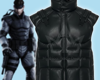 Metal Gears Solid Puffer Vest: Black Leather Tactical Big Boss Cosplay Costume