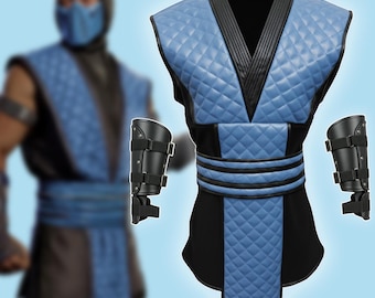 Hydro Sky-Blue Ninja Costume | Mortal Kombat Leather Armor | Halloween Cosplay Outfit for Men & Women