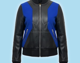 Ruby Stokes Lockwood & Co Bomber-Lederjacke - Damen Blau und Schwarz Cosplay Lederkostüm