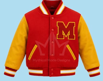 Kinder Michael Jackson Thriller Varsity Jacke: Leder-Ärmel, klassisches College mit M-Aufnäher