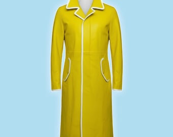 Women's Yellow Leather Trench Coat – Handstitched Italian Style Winter Overcoat
