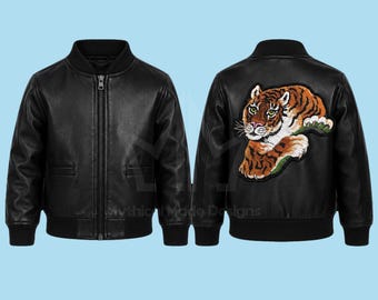 Kinder Tiger Balboa Bomberjacke Sylvester Stallone Schwarze Lederjacke