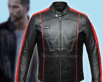 Mass Effect N7 Echtlederjacke | Kommandant Shepard Cosplay Biker Mantel (Unisex)