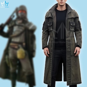 Custom Fallout Veteran Ranger Trench Coat – New Vegas Cosplay Costume, Long Canvas Duster Coat Convention Outfit