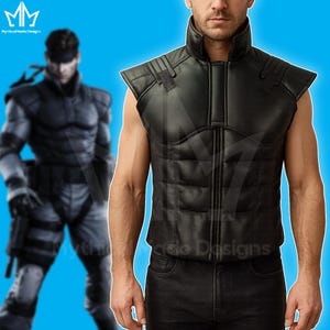 Handmade Metal Gears Solid Snake Leather Puffer Vest – Tactical Big Boss Cosplay Costume – Gaming-Inspired Gift for Him
