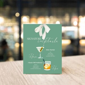 Hochzeit Signature Cocktails Menü Getränke Gin Martini Old Fashioned Event-Vorlage für Hochzeit Probe Dinner Events