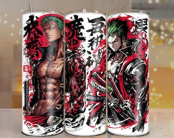 Zoro Red Samurai Tumbler Wrap – 20oz PNG Sublimation with Calligraphy & Katana Artwork print.jpg