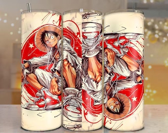 Anime Street Luffy Tumbler Wrap – 20oz PNG with Red Graffiti Style & Straw Hat Character print.png