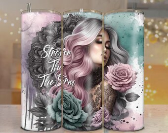 Stronger Than the Storm Tumbler Wrap - Rose & Tattoo Woman Design print.png