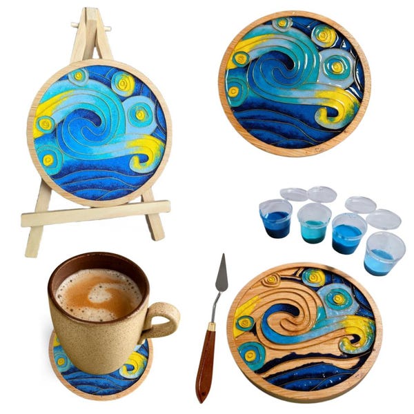 5PCs DIY Cloisonne Coaster Kit: Enamel Art Crafts, Home Decor Hobby